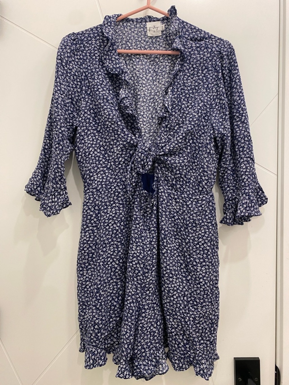 Polly Ruffle Romper in Dainty Blue Floral Tie Front Boho Romantic Size 12